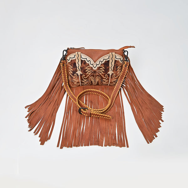 ADBGZ1103 American Darling Genuine Leather Embroidered Western Fringe Crossbody Bag