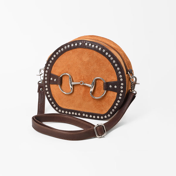 ADBGM977C American Darling Genuine Leather & Suede Studded Snaffle Bit Canteen Bag