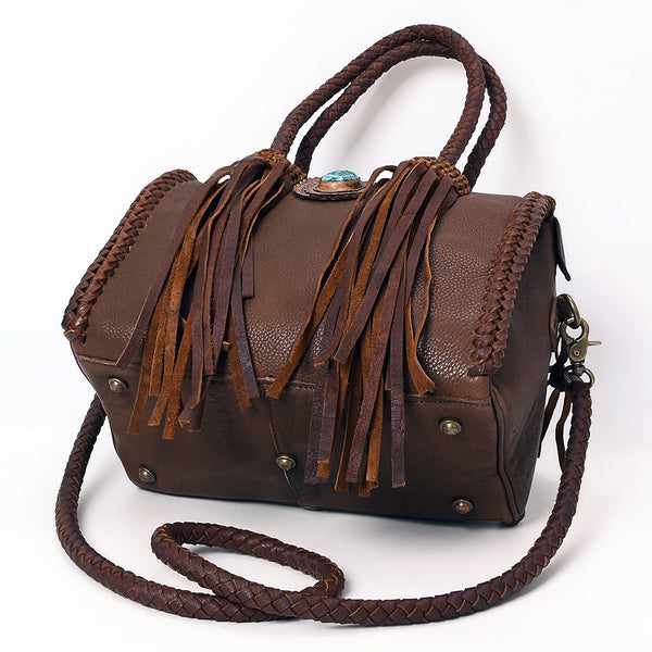 ADBGM270 Western Braided Fringe Duffel with Turquoise Concho - Genuine Leather