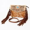ADBGD118 American Darling Hand Tooled Floral & Hair-On Cowhide Leather Envelope with Fringes