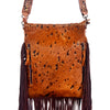ADBGS192 Cowhide Large Crossbody Bag with Tooled Patch, Fringe & Floral Strap - Western Purse