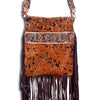 ADBGS192 Cowhide Large Crossbody Bag with Tooled Patch, Fringe & Floral Strap - Western Purse