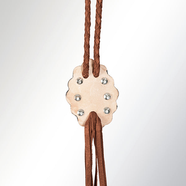 LC-ADJW106 Two-Tone Scalloped Western Jewelry Necklace with Turquoise Center & Braided Cord