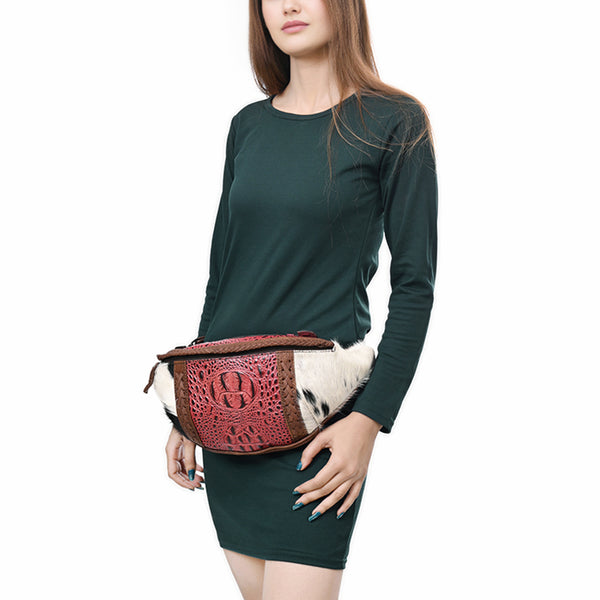 ADBG1441 American Darling Handcrafted Western Leather Fanny Pack Hair-On Cowhide Genuine Leather