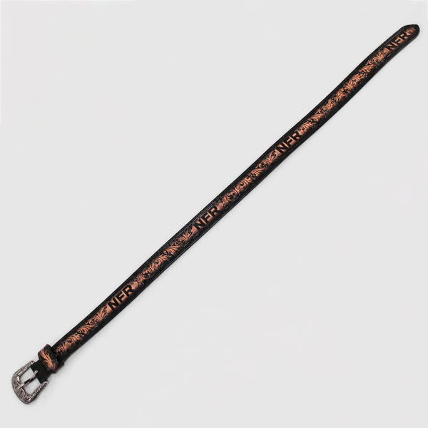 Official PRCA & NFR Licensed Collection®️ Black Tan Floral Tooled Leather Belt
