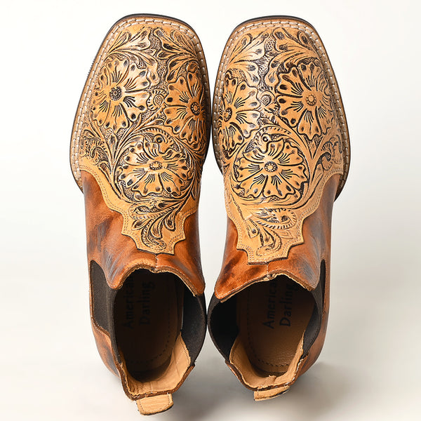 LC-ADFT169-9 Hand Tooled Genuine Western Leather Riding Ankle Boot