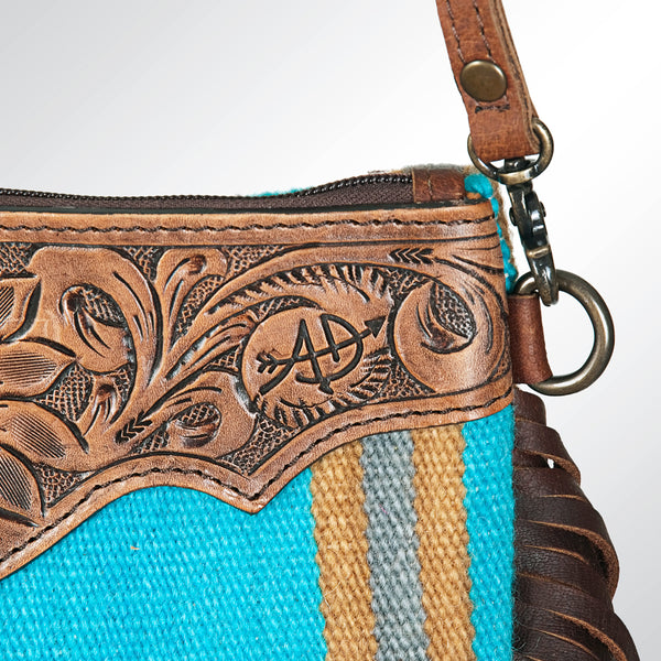 ADBG236 American Darling Woven Saddle Blanket Tooled Leather Fringe Crossbody