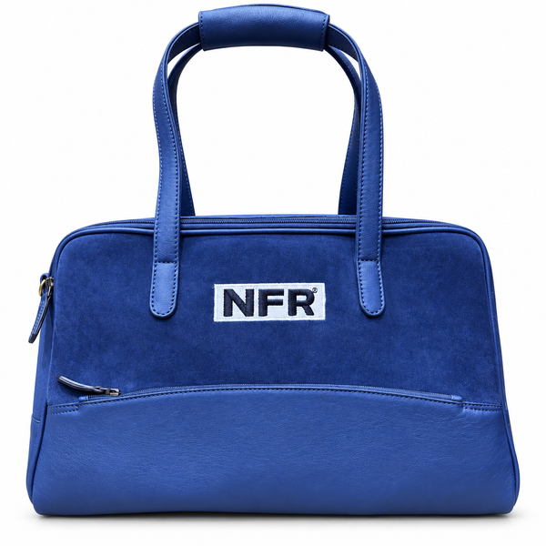 Official PRCA & NFR Licensed Collection Blue Suede Leather Satchel Handbag Western Rodeo Tote Bag