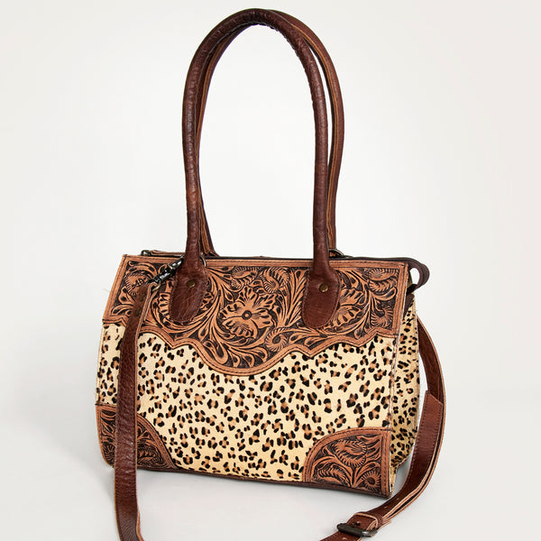 ADBGI108 Cowhide & Tooled Leather Weekender Speedy Bag - Floral Western Travel Purse