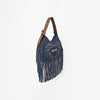 Official PRCA & NFR Licensed Collection® Blue Embroidered Western Stitch Long Fringe Shoulder Hobo Bag