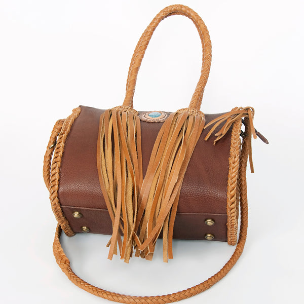 ADBGD131 American Darling Handcrafted Leather Speedy Bag with Turquoise Stone & Fringes