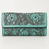 ADBGZ736 Hand Tooled Leather Tri-Fold Wallet - Natural Western Floral Cowgirl Style