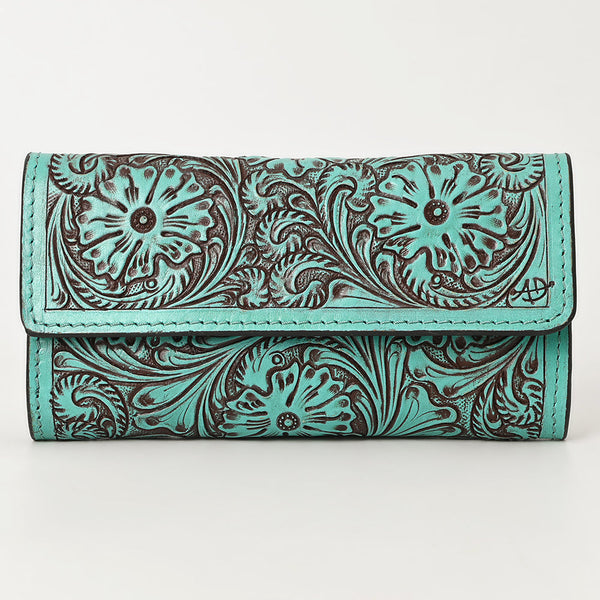 ADBGZ736 Hand Tooled Leather Tri-Fold Wallet - Natural Western Floral Cowgirl Style