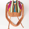 ADBG569 American Darling Hand Tooled Floral Leather & Woven Saddle Blanket Western Bucket Bag