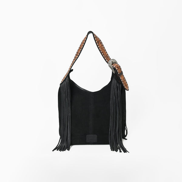 Official PRCA & NFR Licensed Collection® Floral Hand-Tooled Leather Strap Equestrian Graphic Fringe Shoulder Bag
