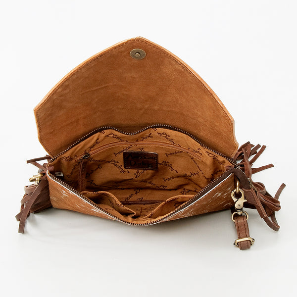 ADBGD118 American Darling Hand Tooled Floral & Hair-On Cowhide Leather Envelope with Fringes
