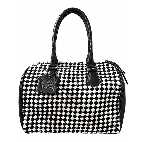 ADBGM1085 American Darling Hair On Hide Checkered Genuine Leather Speedy Satchel