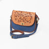 ADBGA1250 American Darling Blue Denim & Hand-Tooled Floral Leather Buckstitched Crossbody Bag