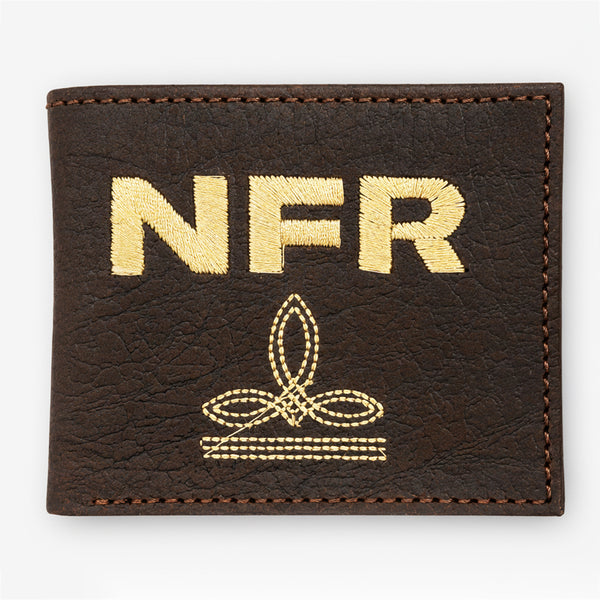 Official PRCA & NFR Licensed Collection®️ Embroidered Dark Brown Leather Bifold Wallet