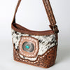 ADBG710 American Darling Western Cowhide Shoulder Bag with Turquoise Concho & Tooled Leather Strap