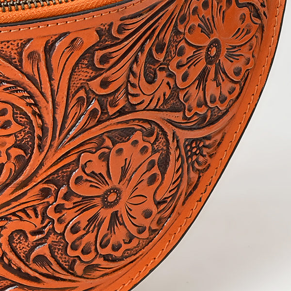 ADBGZ829 Hand-Tooled Leather Western Belt Bag - Floral Fanny Pack with Adjustable Strap