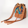 ADBG569 American Darling Hand Tooled Floral Leather & Woven Saddle Blanket Western Bucket Bag
