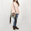 ADBG236 American Darling Woven Saddle Blanket Tooled Leather Fringe Crossbody
