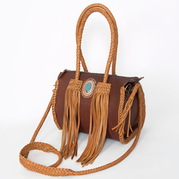 ADBGD131 American Darling Handcrafted Leather Speedy Bag with Turquoise Stone & Fringes