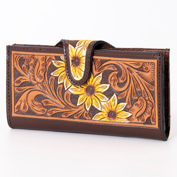 ADBG1069 American Darling Hand-Tooled Leather Floral Wallet Western Sunflower Design Genuine Leather