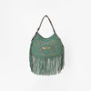 Official PRCA & NFR Licensed Collection® Premium Green Suede Western Fringe Crescent Hobo Shoulder Bag