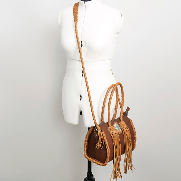 ADBGD131 American Darling Handcrafted Leather Speedy Bag with Turquoise Stone & Fringes