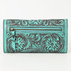 ADBGZ736 Hand Tooled Leather Tri-Fold Wallet - Natural Western Floral Cowgirl Style