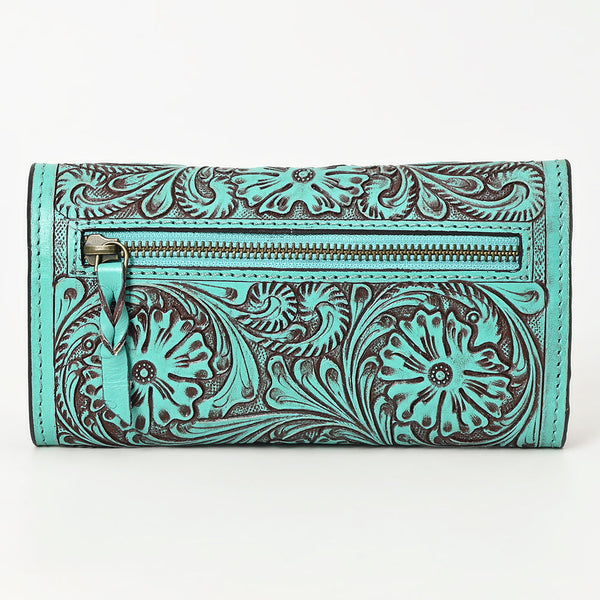 ADBGZ736 Hand Tooled Leather Tri-Fold Wallet - Natural Western Floral Cowgirl Style