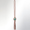 LC-ADJW106 Two-Tone Scalloped Western Jewelry Necklace with Turquoise Center & Braided Cord