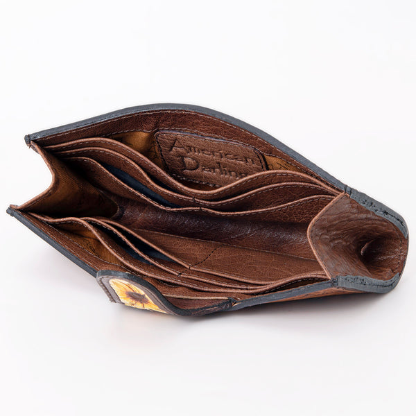 ADBG1069 American Darling Hand-Tooled Leather Floral Wallet Western Sunflower Design Genuine Leather