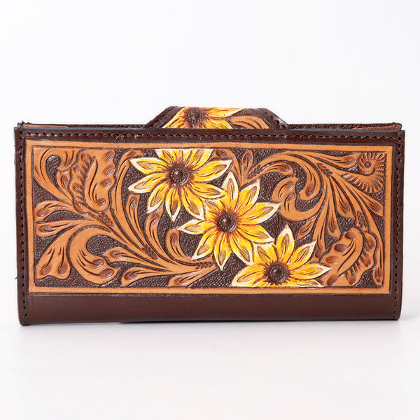 ADBG1069 American Darling Hand-Tooled Leather Floral Wallet Western Sunflower Design Genuine Leather