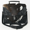 ADBGZ827A Black & White Cowhide Western Briefcase Bag Hand-Tooled Leather Trim
