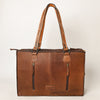 LC-ADBGZ695 Hair-On Cowhide Tote Bag with Hand-Tooled Leather & Fringe - Western Shoulder Bag