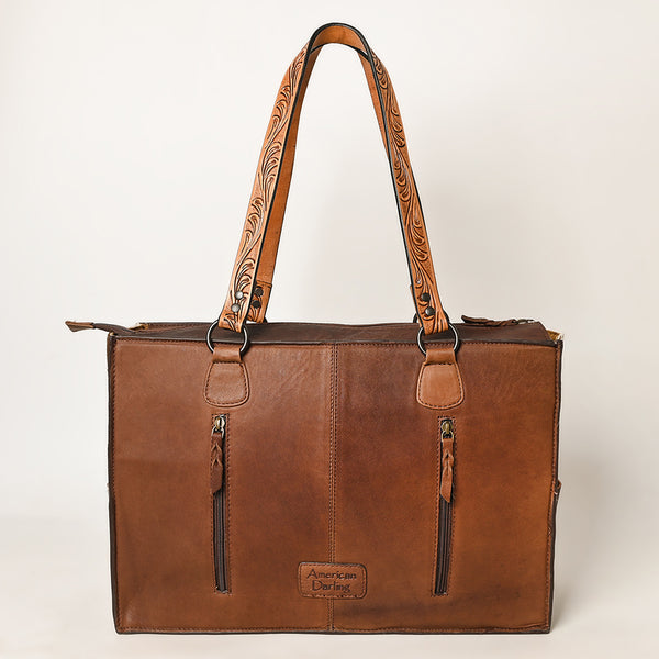 LC-ADBGZ695 Hair-On Cowhide Tote Bag with Hand-Tooled Leather & Fringe - Western Shoulder Bag