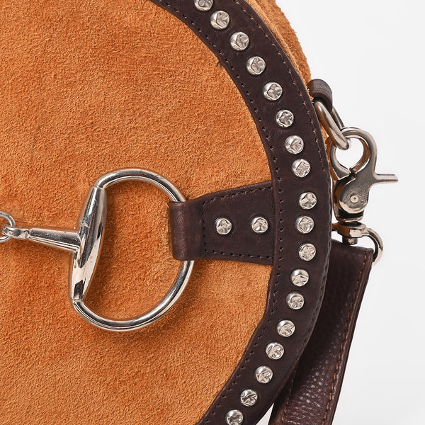ADBGM977C American Darling Genuine Leather & Suede Studded Snaffle Bit Canteen Bag
