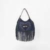 Official PRCA & NFR Licensed Collection® Blue Embroidered Western Stitch Long Fringe Shoulder Hobo Bag