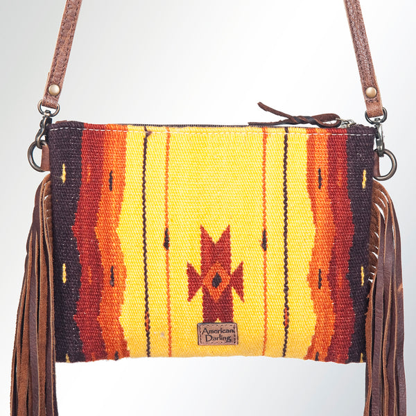ADBG236 American Darling Woven Saddle Blanket Tooled Leather Fringe Crossbody