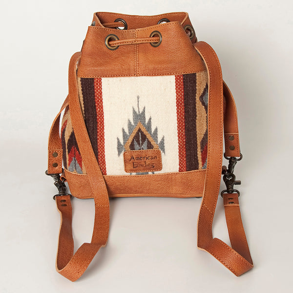 ADBG862 American Darling Hand Tooled Floral & Hand-Woven Saddle Blanket Leather Bucket Bag