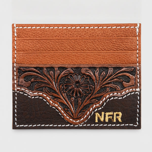 Official PRCA & NFR Licensed Collection®️ Floral Hand-Tooled Leather Card Holder