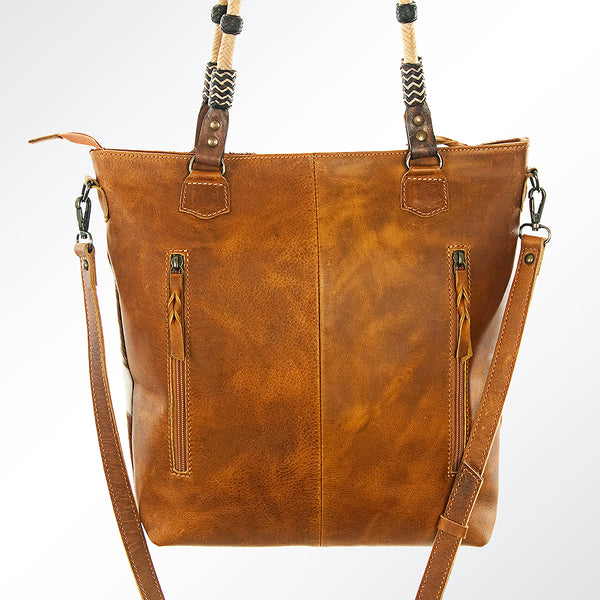 ADBG541 American Darling Hand Tooled Leather & Hair-On Cowhide Western Tote Bag