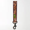 ADBRF129 Hand Tooled Leather Wristlet Keychain - Floral Tooling with Painted Accents & Concho