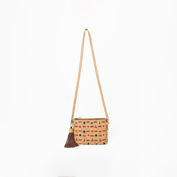 Official PRCA & NFR Licensed Collection® Tooled Leather Side Fringe Tassel & Card Motif Crossbody Handbag
