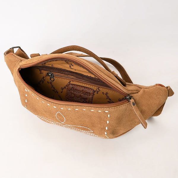 ADBG1618 American Darling Western Genuine Suede Leather Fanny Pack with Boot Stitching Handmade Black Waist Bag