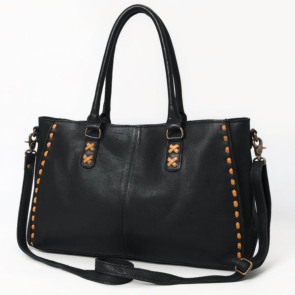 ADBGM127 Distressed Leather Tote Bag - Western Whipstitch Handbag with Crossbody Strap