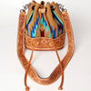 ADBG569 American Darling Hand Tooled Floral Leather & Woven Saddle Blanket Western Bucket Bag
